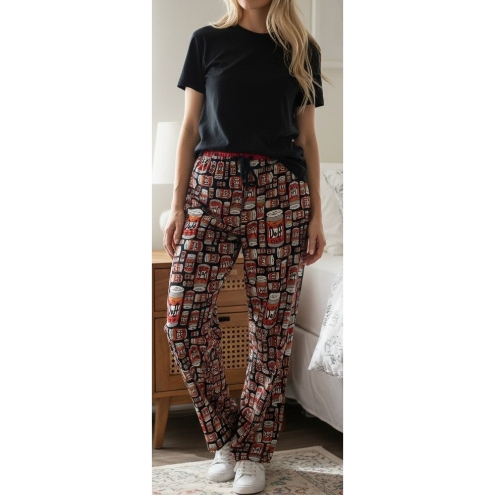 The Simpsons Duff Beer Pajama Pants Womens Small Black Cotton Lounge Sleepwear